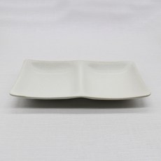 手工陶瓷雙格小菜分格盤, 奶油白, 1個