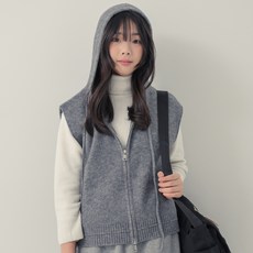 CocoDream 青少年款觸感拉鍊連帽針織背心馬甲 PP0610