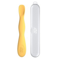 Jammuk 韓國製 嬰兒副食品餵食湯匙 + 收納盒組 黃色(湯匙), 黃色, 1組