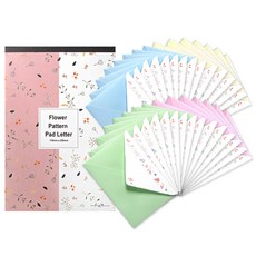 2Youngdesign 花朵圖案信封 30入+花朵圖案信紙, 隨機出貨, 1組