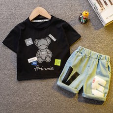 MK 兒童款獨特小熊短袖 + 牛仔短褲套裝