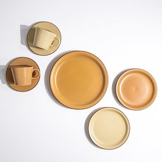 Kanesuzu Claris 方形咖啡杯 + 雙人早午餐具5件組, 1套, 5件組, 棕色, 象牙白