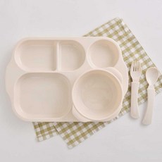 PANTONE CMYK 幼兒用5格餐盤 + 兒童碗 + 叉子 + 湯匙套裝, 1套, 奶油色, 5格餐盤 + 兒童碗 + 叉子 + 湯匙