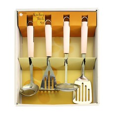 GENIAL Swan 高級廚具 4 件套 7812, 湯杓+食物搗碎器+濾油網+漏煎鏟, 淺粉色, 1組