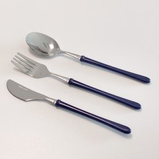 304스텐 캐쥬얼 디너 커트러리 세트, 네이비, 1세트, 스푼 + 포크 + 나이프