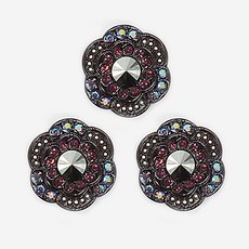 水鑽寶石櫻花鈕扣 21mm, 3個, 紫色 + 黑色