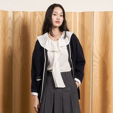 올리브데올리브 여성용 배색 포인트 중기장 니트 오버핏 가디건