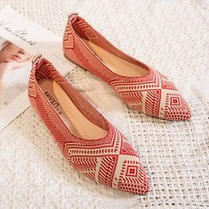 여성용 니트 에스닉 패턴 스틸레토 캐주얼 플랫 슈즈 단화 PRDS36