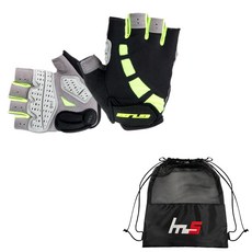 NAYA STYLE 自行車半指手套 2入 + 專用收納袋組 CYYP-49-4PU, 綠色(手套)