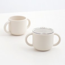 TACKAON 兒童用123矽膠訓練杯2入 + 杯蓋組, 象牙白 + 象牙白, 1套, 200ml