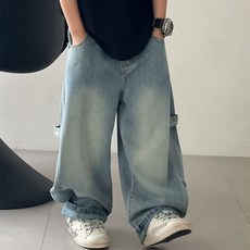 유블리 도도핀 와이드 루즈핏 연청 빈티지 워싱 스트릿 청바지