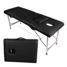 彬彬小舖 折疊不鏽鋼支架按摩床 附頭枕 + 床罩, 黑色