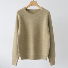 Jenit 女款寬鬆版型圓領厚實Hacci拉克蘭袖柔軟日常Hining拉克蘭針織衫 n2215