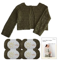 yarna 써니 밀키 가디건 뜨개실 45g x 4p + 인쇄도안 세트, 119 카키, 1세트