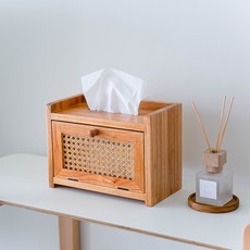 esopoom Kukuma 藤編門木製方形面紙盒, 自然色, 1個