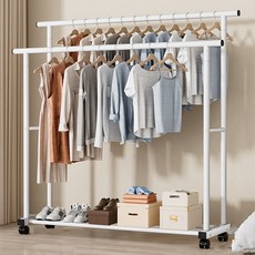 라이크하우스 스탠드 옷걸이 더블 2단 이동식 행거 원룸 튼튼한행거, 화이트