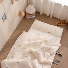 vivienda 幼童棉質雙面薄被+薄墊睡袋組 分離式, 米色花朵款