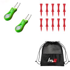 NAYASTYLE 高爾夫果嶺叉修補器 GFYP-38-4 2入 + PE 高爾夫標準球梯 169-4PU 10入 + 收納袋套組, 混合色