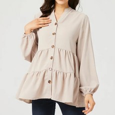 LUNA GLAM 孕婦V領排扣荷葉邊哺乳上衣 CHS184