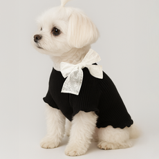 그루밍댕이 寵物蝴蝶結領巾T恤, 1個, 黑色