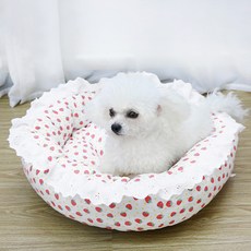 파스텔펫 반려동물 패턴 레이스 원형쿠션, 딸기, 1개