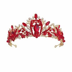 데이먼 대량 크리스탈 비즈 포인트 셀프웨딩 티아라 RTY033, 레드, 1개