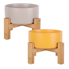 DING DONG PET 寵物現代&大理石陶瓷餐具 2層高級款 L 2件組, 灰色 + 黃色, 1套