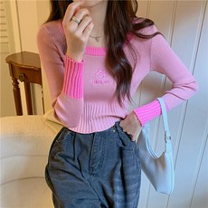 PEONIST 女款套頭針織圓領撞色短版T恤