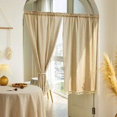 G&Y 鏤空流蘇廚房遮蔽門簾 2入, 米色