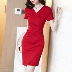 여성용 블랙101 페로우 셔링 브이넥 슬림 원피스 CH-2320199 빅사이즈 포함