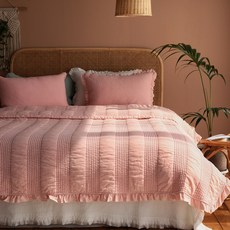 헬로우슬립 코튼 프릴 순면 피그먼트워싱 홑이불, 핑크