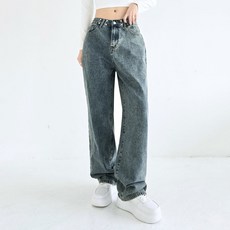 플랜데이 여성용 2way 허리 버클 3기장 데님 와이드 팬츠 미디움