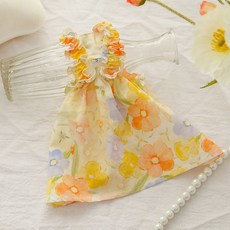 Lanboer 寵物水彩花朵荷葉邊洋裝, 黃色