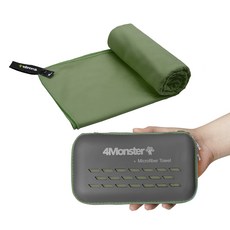 4monster Microfiber超細纖維多用途毛巾 75 x 150 cm + EVA收納盒組, 1套, 苔蘚綠(毛巾)