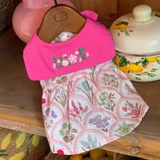 Puppy Dream 狗狗花卉緞帶披肩領連身裙 10056, 粉紅色, 1個