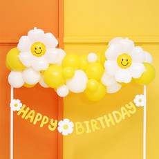 Party Mart 雛菊氣球拉旗雲朵DIY套組 + 雛菊生日拉旗, 混合顏色, 1套