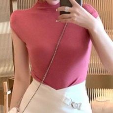 구디프 여성용 글램 반목폴라 세미 나시 티셔츠