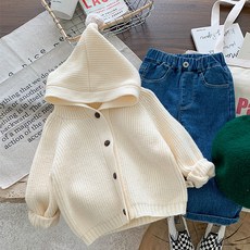 JOYMULTI 兒童奶油毛球連帽針織開襟衫