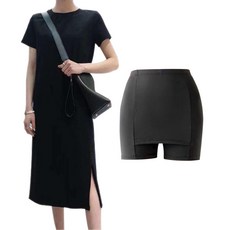 For Me For You 基本素色長版連身裙 + Y字區安全褲套裝, 黑色