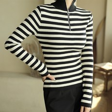 빼빼 여성용 집업 반목 터틀넥 폴라 니트 티셔츠