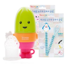 Yecomam 果汁咬咬樂+替換頭+奶嘴夾 2入 隨機出貨, 綠色, 1組