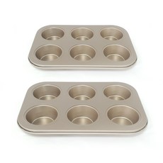 6孔淺型瑪芬烤盤 金色, 2個