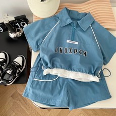스타도어 아동용 반집업 반팔 + 밴딩 팬츠 세트