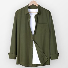 DANGOON 男款防皺基本素色寬鬆版長袖襯衫