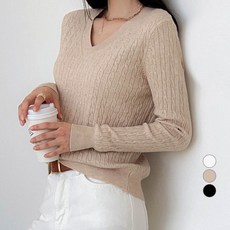 2nd Ground 女款麻花紋V領長袖針織上衣 SG50029