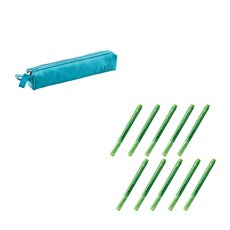 미켈리우스 캔디 칼라 XXS 필통 파우치 + 고쿠요 비틀팁 3way 형광펜 10p 세트, 청록(파우치),  연두(형광펜), 1세트