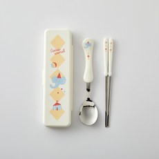 Modern House 兒童款Safari World大象低噪音餐具筒+餐具組, 餐具容器+湯匙+筷子, 混色