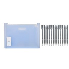 deLi 12分類可擴展手風琴折疊文件盒+油性圓珠筆 0.5mm 12入, 隨機發貨（折疊盒），黑色（圓珠筆）, 1套