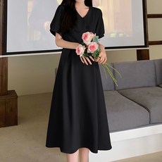 MarketA 女款不對稱雙釦連身裙 含大尺碼, 黑色