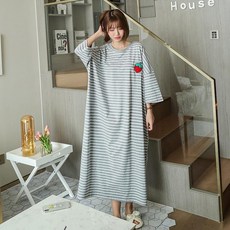 엘쏘 여성용 홈웨어 스트라이프 오버핏 반팔 원피스 잠옷
